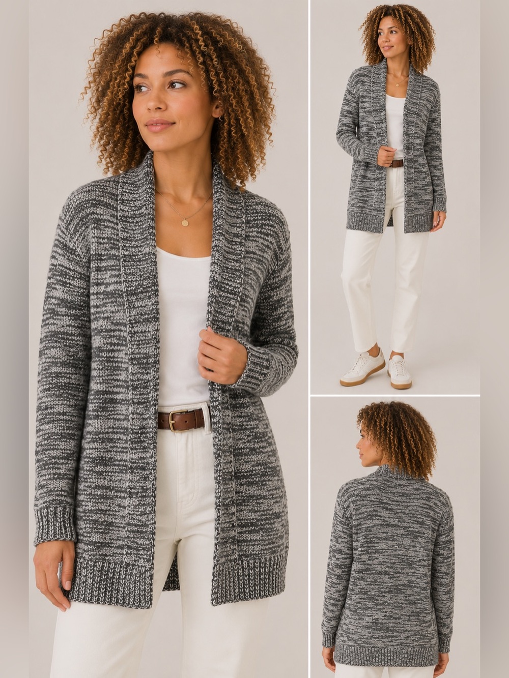 GAP Marled Gray Open Front Cardigan Chunky Knit Longline Sweater Women’s XS